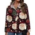 thumbnail image 4 of WTOBBY Women's Christmas Print Casual Half Open Collar Long Sleeve Shirt, Holiday Themed Blouse for Seasonal Outfits and Christmas Parties,Red M, 4 of 5