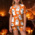 thumbnail image 2 of Leey-World Toddler Halloween Pajamas Girls Pajama Set Short Sleeve Button Down Satin Girls PJS Kids Sleepwear Summer Nightwear Loungewear Set, 2 of 5