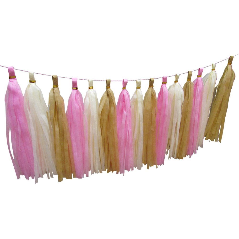 Metallic Pink / Gold Tissue Paper Tassel Garland Kit (15-PACK) On Sale from  PaperLanternStore at the Best Bulk Wholesale Prices. -   - Paper Lanterns, Decor, Party Lights & More