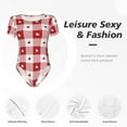 thumbnail image 4 of KLL Women 's Crew Neck Bodysuit Jumpsuits Plaid Heart Print Short onesies Stretch T Shirts, 4 of 7