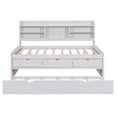 thumbnail image 6 of Full Size Wooden Captain Bed with Bookshelves, 3 Drawers and Trundle - Classic Antique Brown Storage Bed for Guest Room, Small Space, White, 6 of 16