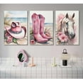 thumbnail image 4 of 3Pcs Coastal Western Cowgirl Canvas Wall art Pink Flower Boots Hat Horse Aesthetic Painting Pictures Wall Decor Southern Girl Trendy Preppy Posters Print Artwork for Girls Room Bedroom Dorm, 4 of 6
