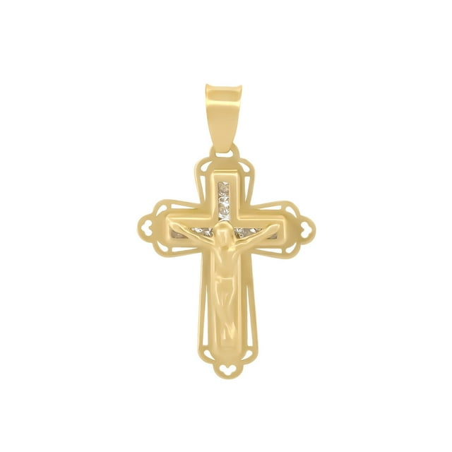 Dije Cruz Cristo Contorno Oro Sólido Bebé Bautizo