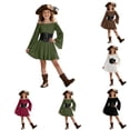 thumbnail image 4 of Halloween for Girls,Girls Casual off Shoulder Ruffled Dresses Pirate Dress Pirate Themed Outfit for Toddler Girl Halloween Character Dress Dark Green 13-14Years, 4 of 5