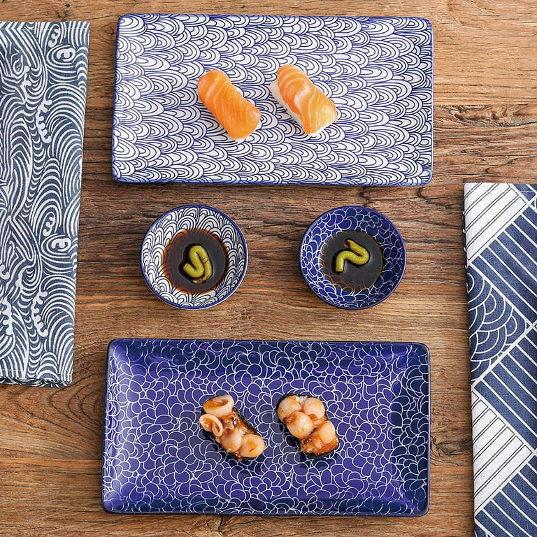 vancasso Takaki Porcelain Sushi Plate Set for 2, Japanese Style Ceramic  Blue 6 Pieces Sushi Serving Set, Including Sushi Platters | Dip Bowls |  Bamboo