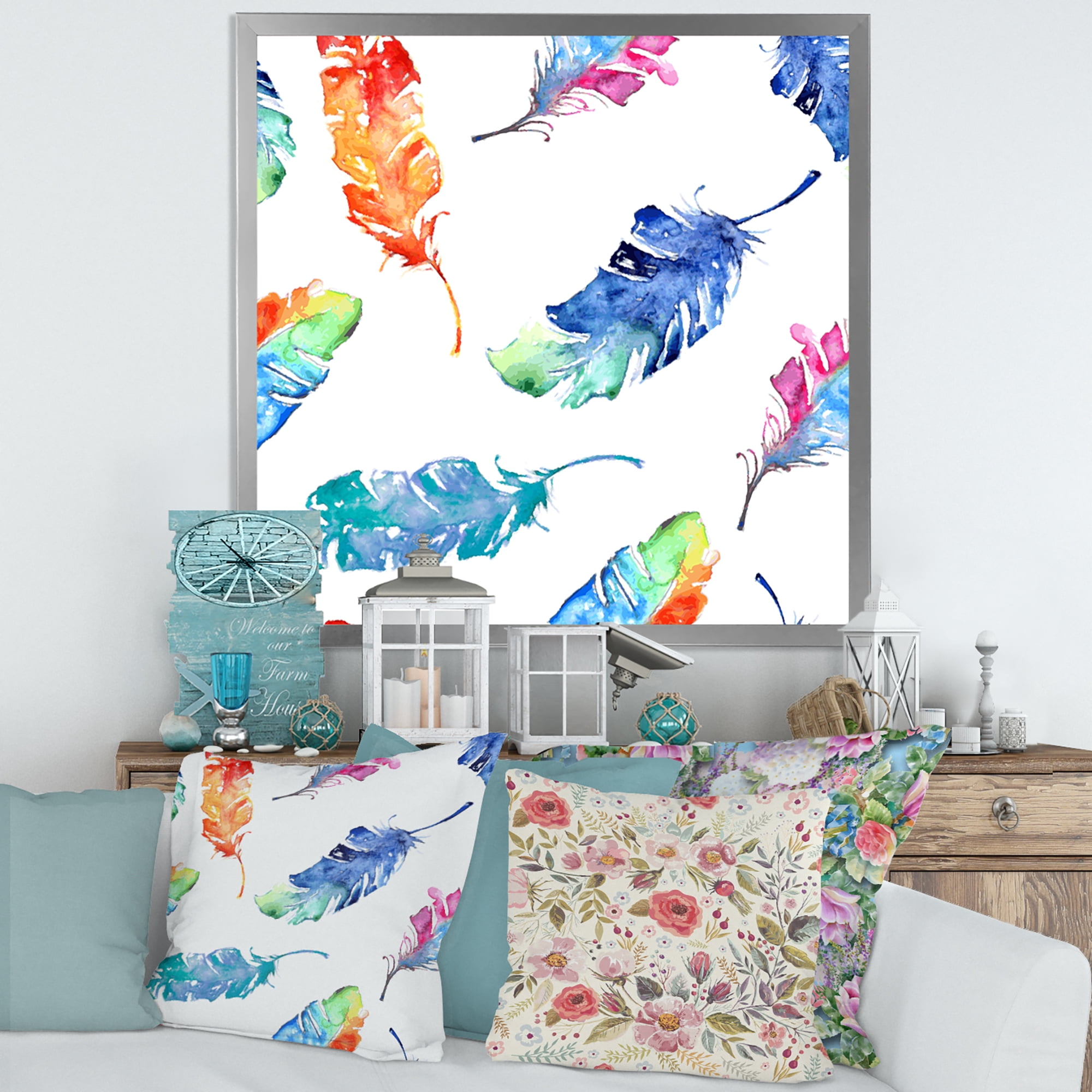 Designart 'Ethnic Colorful Feathers' Bohemian & Eclectic Framed Art Print