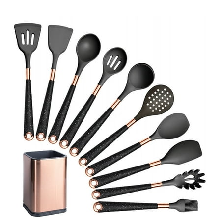 

5pcs/11pcs New Quality Silicone Utensils Set Non-stick Kitchen Cooking Tool Gold Plated Handle Accessories Heat Resistant Kitchenware Soup Spoon Brush Pasta Whisk Turner Spatula Kit