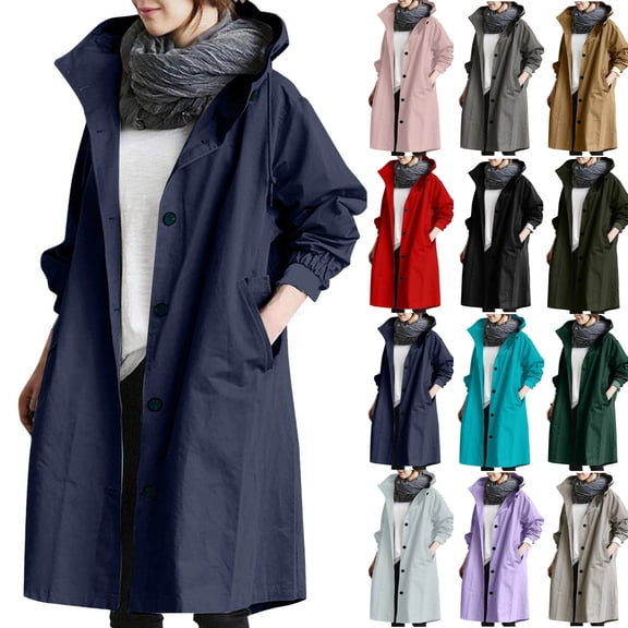Long Rain Jacket Women Waterproof Rain Coats with Hood Lightweight Windbreaker Outdoor Trench Coat Raincoat ,5XL,#02 Navy