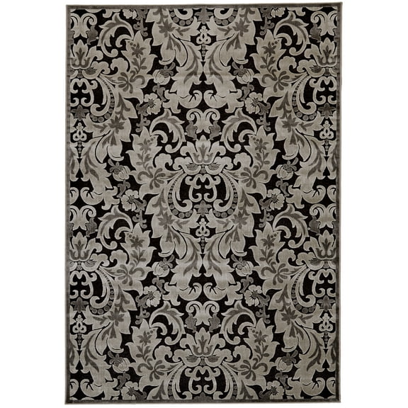 Feizy Saphir Transitional Floral & Botanical, Taupe/Black/Gray, 7'6" x 10'6" Area Rug Sheen Craftsman Damask Design Carpet for Living Dining Bed Room