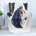 thumbnail image 4 of Watercolor Soft Flannel Fleece Throw Blanket, Oriental Horse Portrait with a Big Mane Ethnic, Cozy Plush for Indoor and Outdoor Use, 70" x 90", Indigo Multicolor, by Ambesonne, 4 of 5