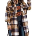 thumbnail image 3 of DYMADE Women Long Sleeve Loose Buttons Plaid Woolen Long Coat, 3 of 4