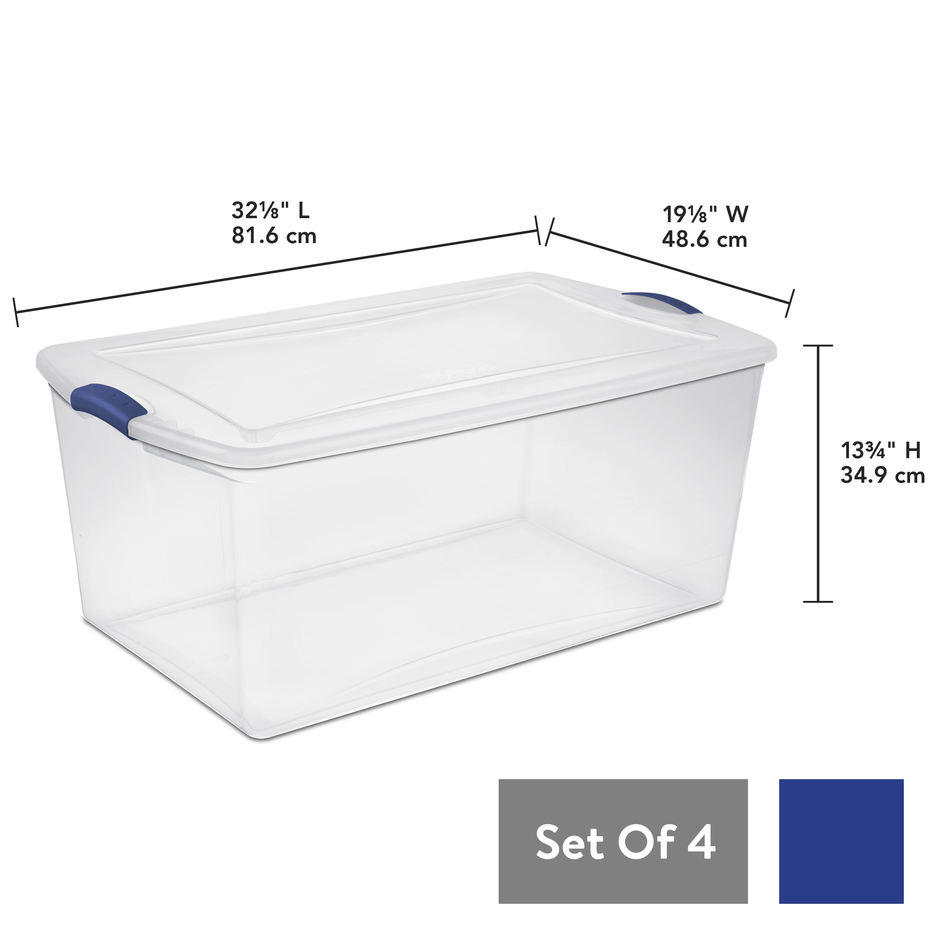 Large Plastic Storage Totes Boxes Clear Container Latch Lid 105 Qt Set of 4 Pack 