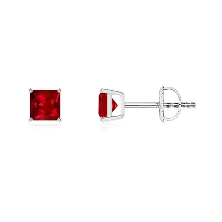 July Birthstone Earrings - Classic Basket-Set Square Ruby Stud Earrings in 14K White Gold (4mm Ruby) - (Best Black Friday Sales Uk)