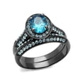 thumbnail image 6 of 2.65 Ct Sea Blue Cz Halo Gray Stainless Steel Wedding Ring Set Women's Size 6, 6 of 7