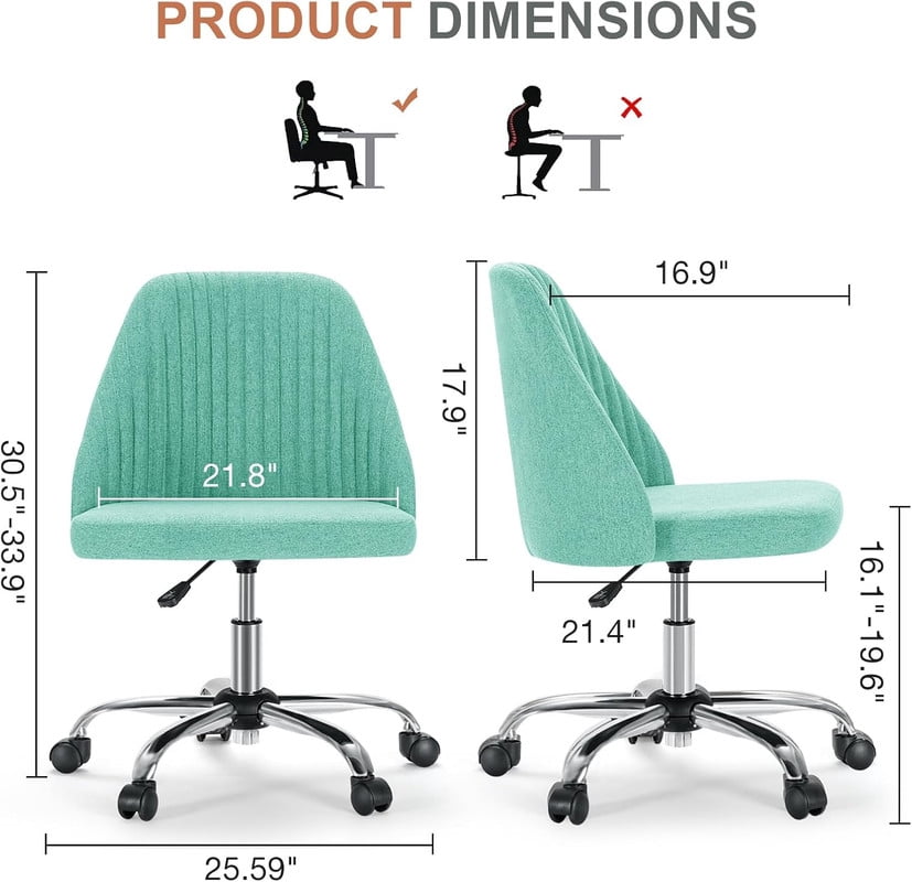 Sybels Modern Office Chair: Armless Swivel Desk Chair with Wheels, Adjustable Height Rolling Task Chair for Home, Dorm，Green