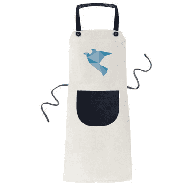 Origa Blue Pigeon Pattern Apron Adjustable Bib Cotton Linen BBQ Kitchen Pocket Pinafore