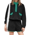 thumbnail image 2 of Long Sleeve Women 2 Pieces Sweatsuit Half Button Sweatshirt and Shorts Sets Outfit, 2 of 6