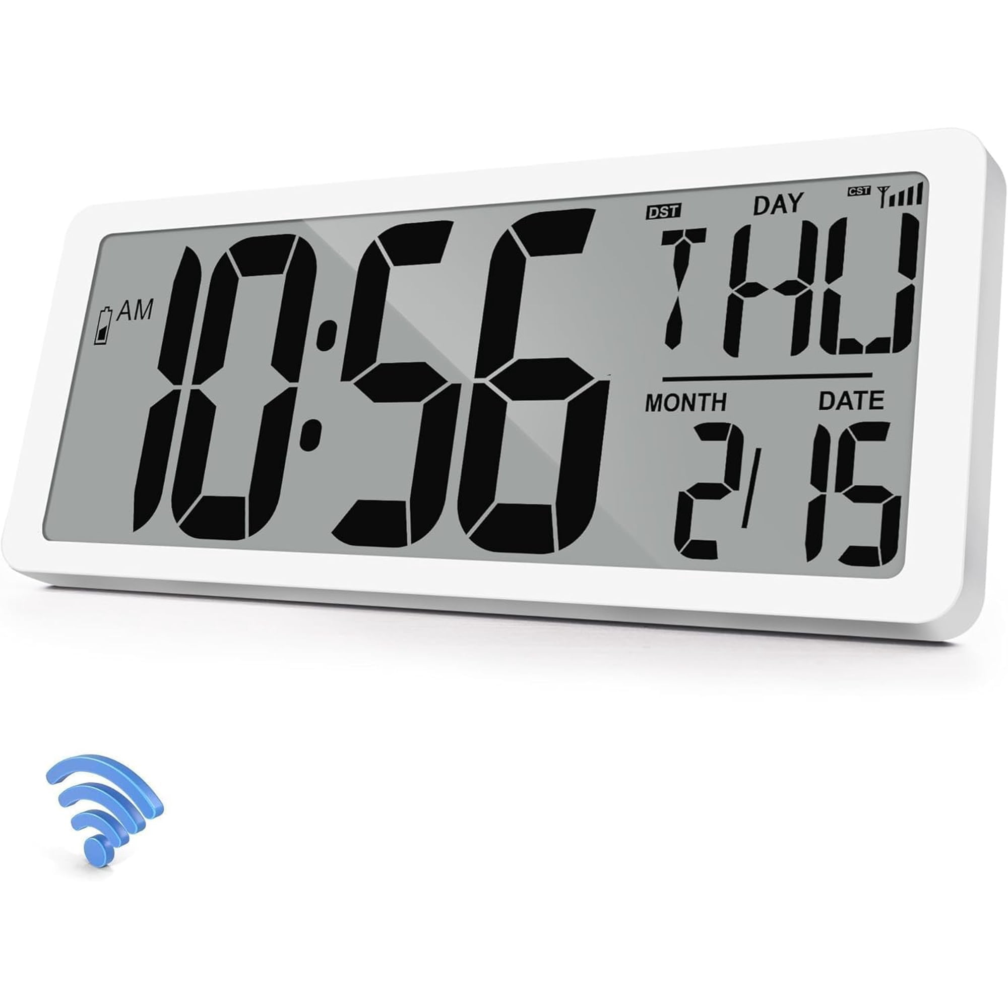 14.9" Atomic Clock Digital Wall or Tabletop Alarm with Day Date Temperature