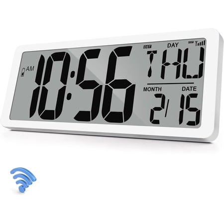 14.9" Atomic Clock Digital Wall or Tabletop Alarm with Day Date Temperature