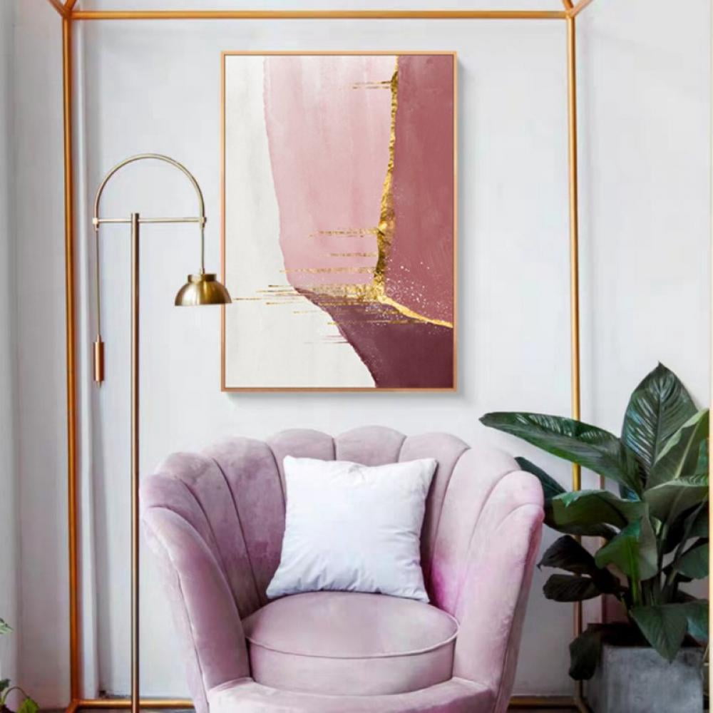 3PCS Wall Painting Wall Art Decor- Decorative Painting Pink Gold Ink Painting for Home Living Room Bedroom Restaurant Study Aisle Decor, 30cm*45cm