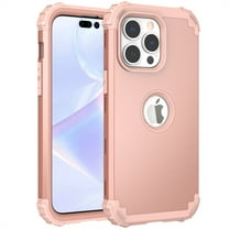 ELEHOLD for iPhone 14 Pro 6.1 inch Heavy Duty Rugged Case Logo Cutout View Hard PC Soft Silicone Hybrid Shockproof Scratch-Resistant Slim Case For iPhone 14 Pro,Rosegold