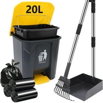 Dog Pooper Scooper, 20L Large Dog Poop Trash Can Outside with Removable Inner Bucket, Poop Trash Can for dog Outdoors with 90 Waste Bags, 37inch Long Handle Stainless Metal Tray & Rake
