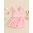 thumbnail image 4 of vera natura Baby Girl Summer Romper Dress Casual Mesh Patchwork Ruffles Ribbed Jumpsuit, 4 of 8
