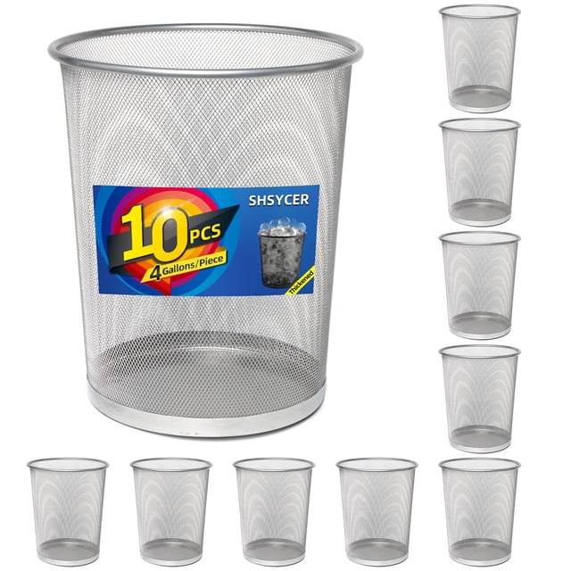 Bote de basura SHSYCER de malla plateada de 15 l/4 galones para oficina, paquete de 10