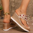 thumbnail image 4 of Rokment Glitter Rhinestones Pearl Platform Flip Flops Backless Slip on Dress Sandals for Women Ethnic Boho Delicate Wedge Chunky Heels Slides Summer Slippers Red Size 6.5, 4 of 6