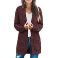 thumbnail image 1 of Ladies Winter Fashion Coat Mid Length Trench Coat Crew Neck Knitwear Solid Color Overcoat Cable Knitted Warm Outer Coat Long Sleeve Open Front Cardigan, 1 of 4