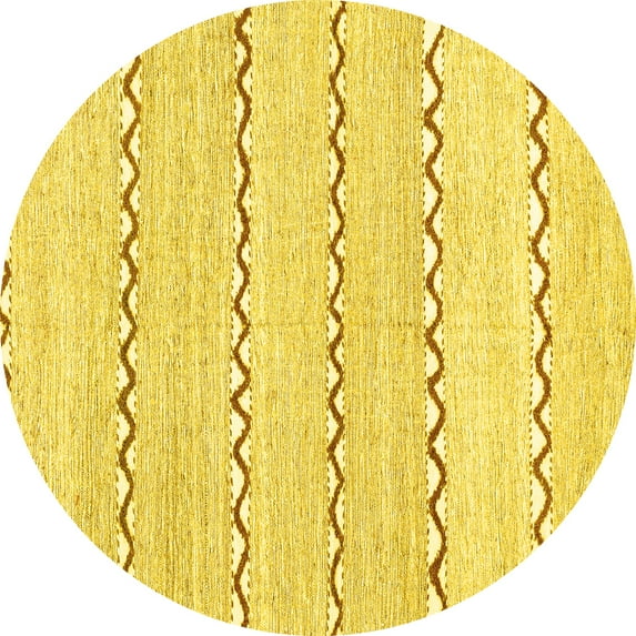 Ahgly Company Machine Washable Indoor Round Solid Yellow Modern Area Rugs, 6' Round