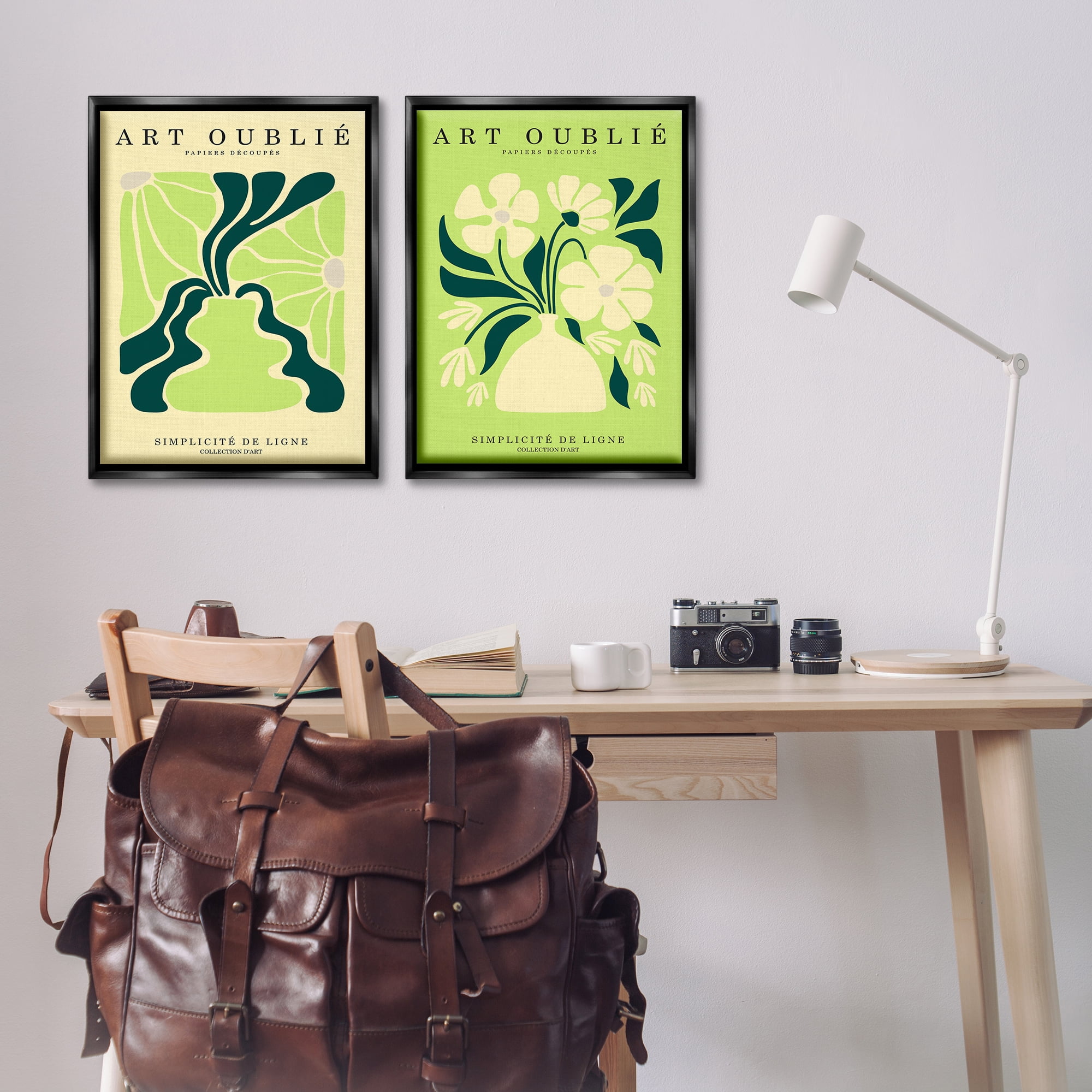 Stupell Industries Green French Museum Poster Text & Numbers Painting Black Floater Framed Canvas Art Print Wall Art, 21 x 31, Set of 2