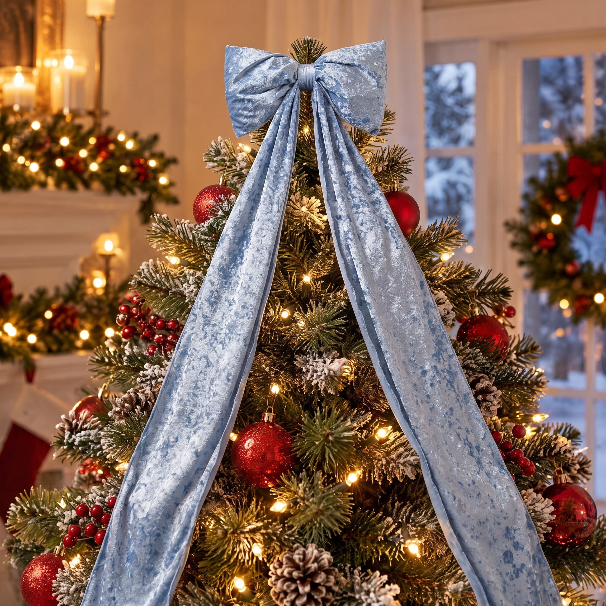 Velvet Bow Christmas Tree Topper, Light Blue, 7' x 2', by Holiday Time