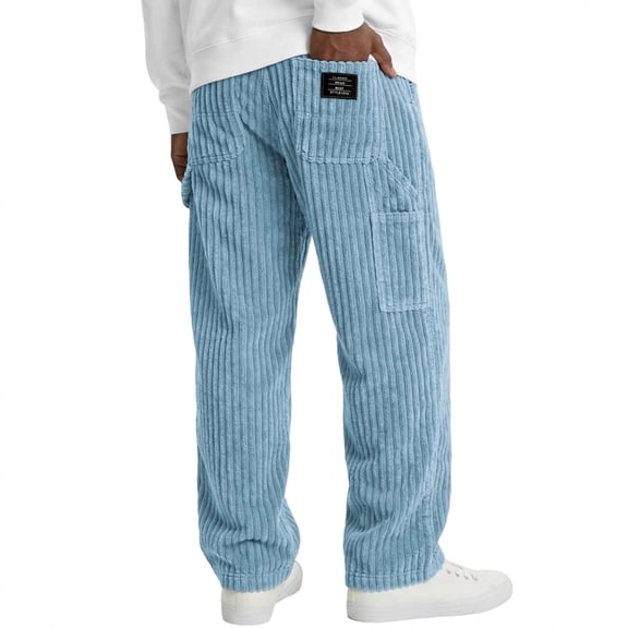 Resicozy Mens Corduroy Pants Wide Leg Elastic Waist Sweatpants Casual Baggy Vintage Work Trousers with Pocket Blue L