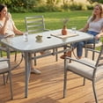 thumbnail image 2 of LAZY BUDDY 29.5'' x 55'' Rectangular Patio Table with Umbrella Hole, All Weather Tempered Glass Outdoor Dining Table, Metal Frame, for Yard, Deck, Lawn, 2 of 9