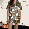 thumbnail image 7 of oqasdz Halloween Pajamas Women Ghost Pumpkin Printed Lapel Button Short Sleeve Shirts and Shorts Soft Nightwear Sleepwear, L, 7 of 7