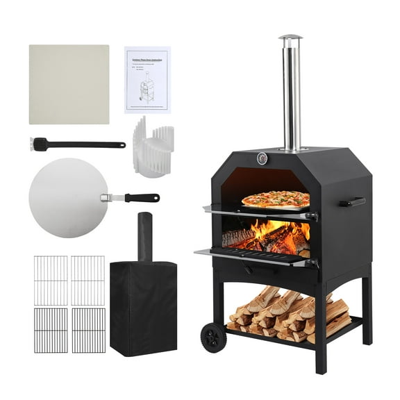 CazToi 2 Wheels Premium Portable Wood-Fired Pizza Oven with Stone and Grill Rack for Parties & Picnics