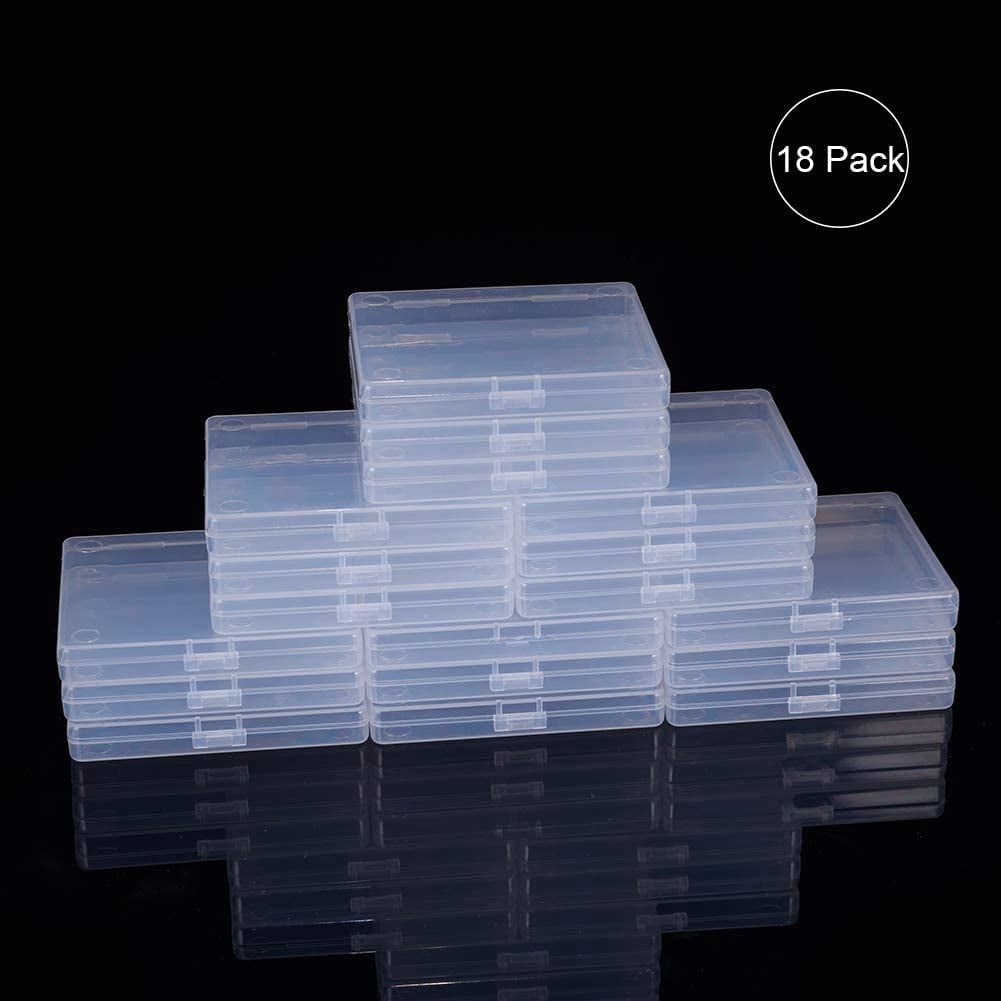 18 Pack Rectangle Clear Plastic Bead Storage Containers Box Drawer Organizers with Lid for Beads Cards and Other Craft Accessories - 3.3x3x0.47 Inches Clear