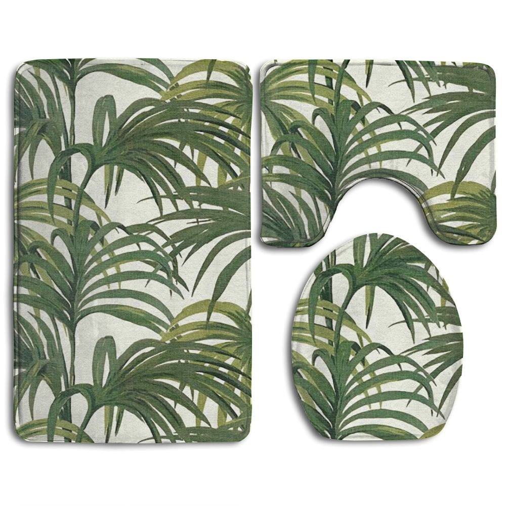 GOHAO Green Palm Trees 3 Piece Bathroom Rugs Set Bath Rug Contour Mat