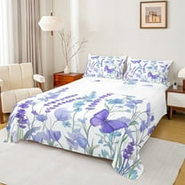 jejeloiu Cute Butterflies Full Size Sheets,Rustic Lavender Bed Sheets,Purple White Sheet Sets For Princess,Super Cozy Room Decor,4pcs