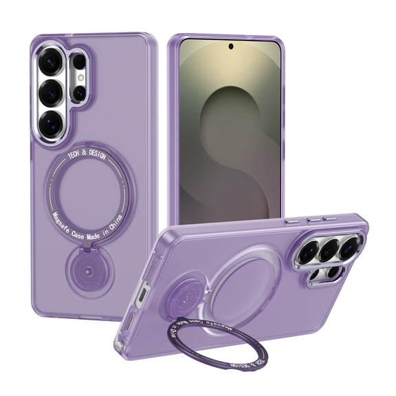 Magnetic Ring Stand Case for Samsung Galaxy S26, 360° Rotatable Holder, Matte Translucent PC Back, Slim Shockproof Protective Cover, Anti-Scratch Lightweight Phone Case for Women Men, Purple