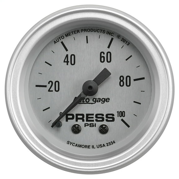 AUTO METER (2334 Silver 2-1/16 0-100 PSI Oil Pressure Gauge with Panel