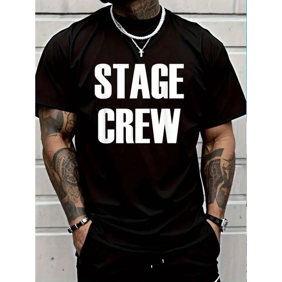 Stage Crew - Theatre Staff Member Men's Cotton Crew Neck Graphic Tee Casual Short Sleeve Solid T-Shirt