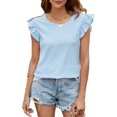 thumbnail image 3 of Womens Casual Tops for Women Crewneck Ruffle Short Sleeve Blouses Blue XL, 3 of 9