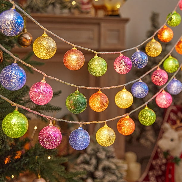 Guirnalda de luces navideñas | 20 bolas de luces multicolor | Guirnalda LED de 300 cm a pilas | Luces de interior y exterior para dormitorio, árbol y decoración de fiestas