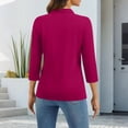 thumbnail image 3 of 3/4 Length Sleeve Tops Womens V Neck Casual Basic Tees Work Polo Shirts Collared Summer Top with Front Pocket Hot Pink 2XL, 3 of 5