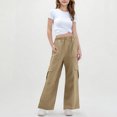 thumbnail image 4 of Lenpel Girls' Cargo Pants Elastic High Waisted Wide Leg Casual Joggers Baggy Streetwear Trousers with Pockets 8-12 Years, 4 of 7