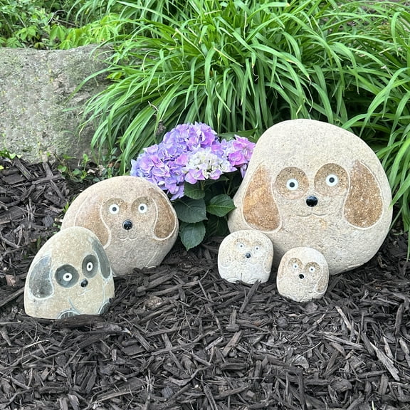 Stone Age Creations Family of Boulder Dogs 5 Pcs 4"x2 6" 8" 12"