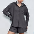 thumbnail image 6 of Kaemgyyd Women 2 Piece Set Linen Outfits Summer Casual Long Sleeve Button down Shirt and Shorts with Pocket Lounge Sets Streetwear, 6 of 7