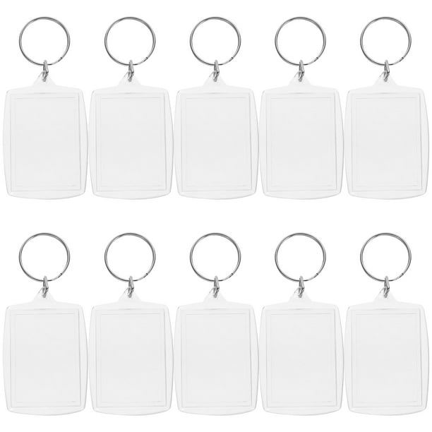 100 unids Rectángulo Transparente En Blanco Acrílico Insertar Foto Marco de foto Llavero Llavero Titular de la llave DIY Anillo partido llavero de regalo